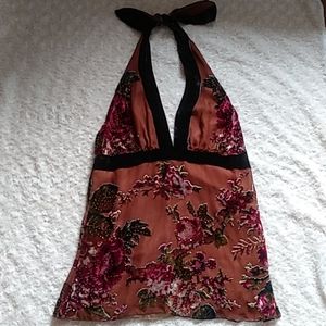 Hale Bob Burnout Silk and Velvet Halter Top Sz S